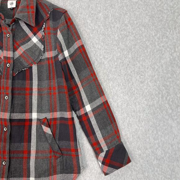 Cabi Gray Red Plaid Flannel Tavern Button Up Shirt Shacket Size Medium - Picture 4 of 9